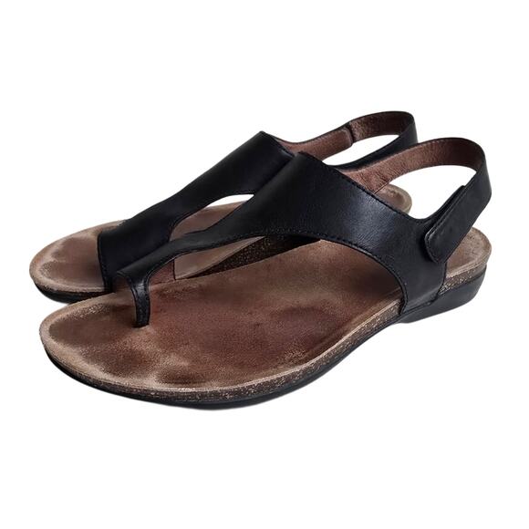 Black Leather Sandals Dansko Reece Size EU40 US 9.5-10 Toe Loop Sandal - Picture 4 of 14